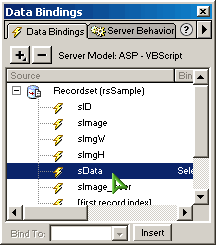The Data Bindings Panel showing the Recordset