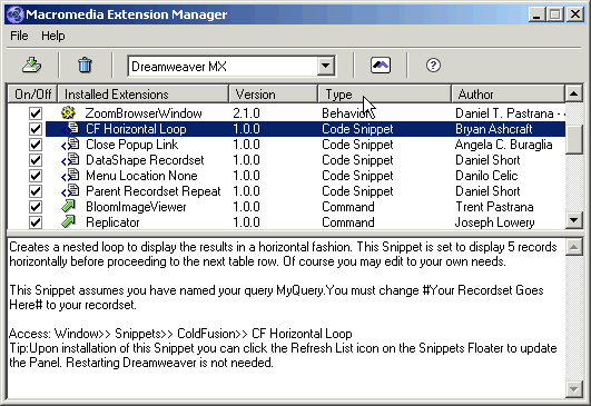 Macromedia Extension Manager